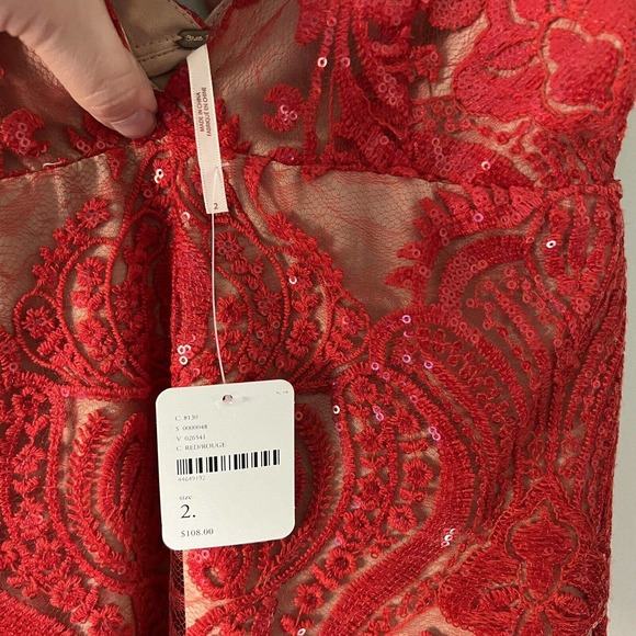 Free People Womens Night Shimmers Lace Sequined Red Dress Unworn Size 2 - Picture 6 of 13